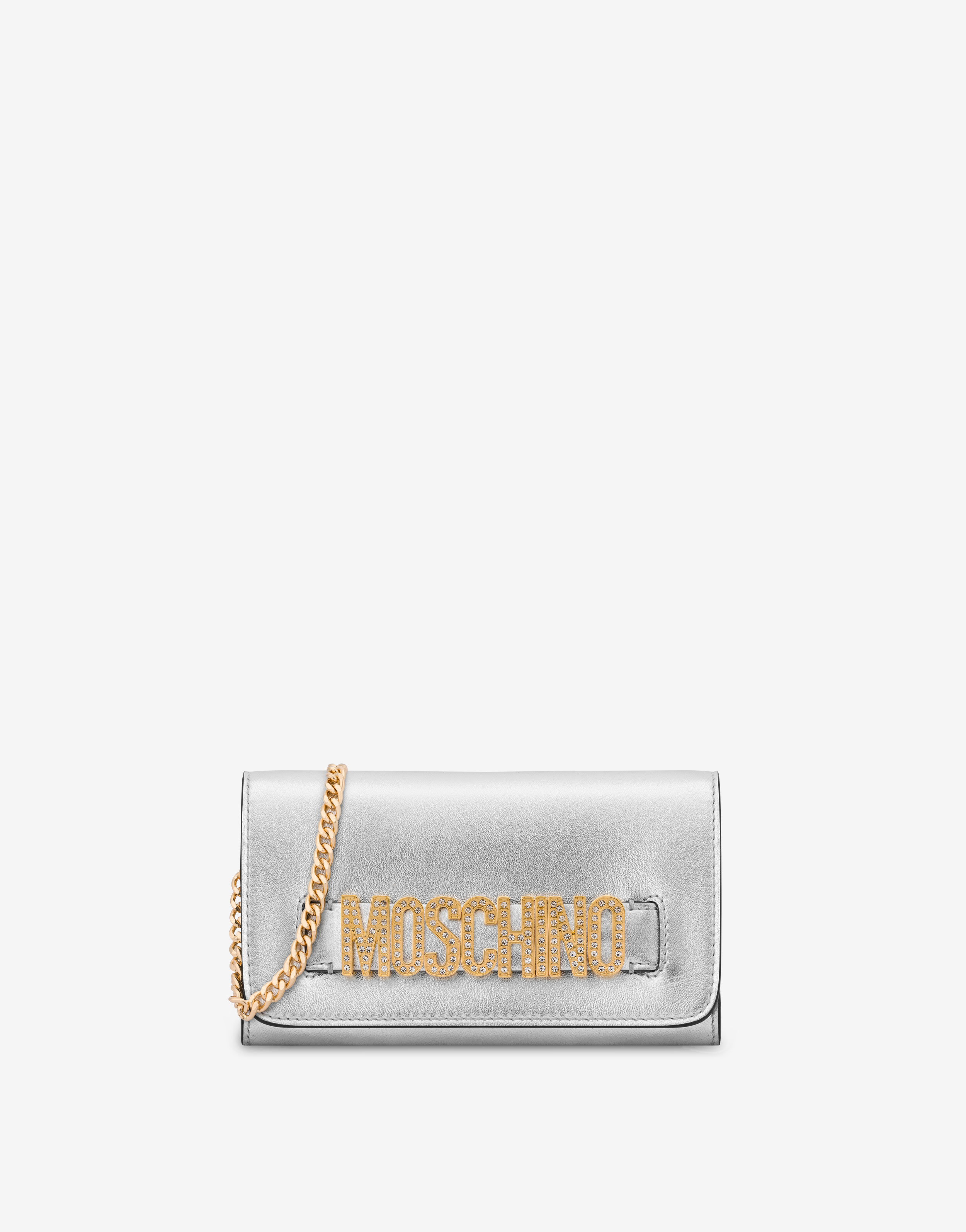 LOVE MOSCHINO: mini bag in fabric with rhinestones - Silver