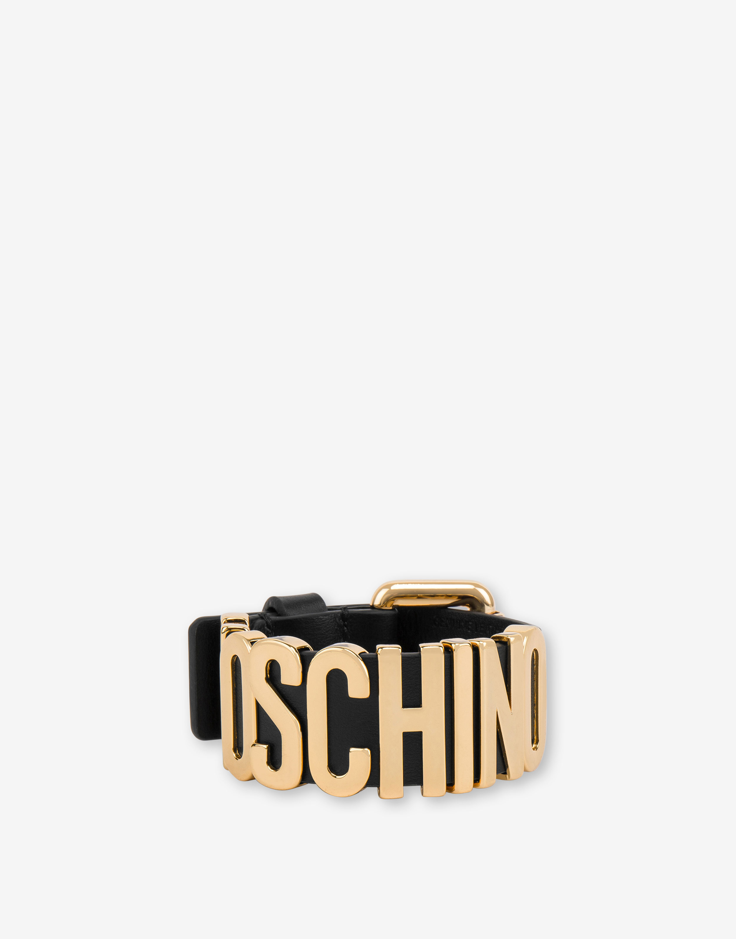 Black leather logo letters bracelet