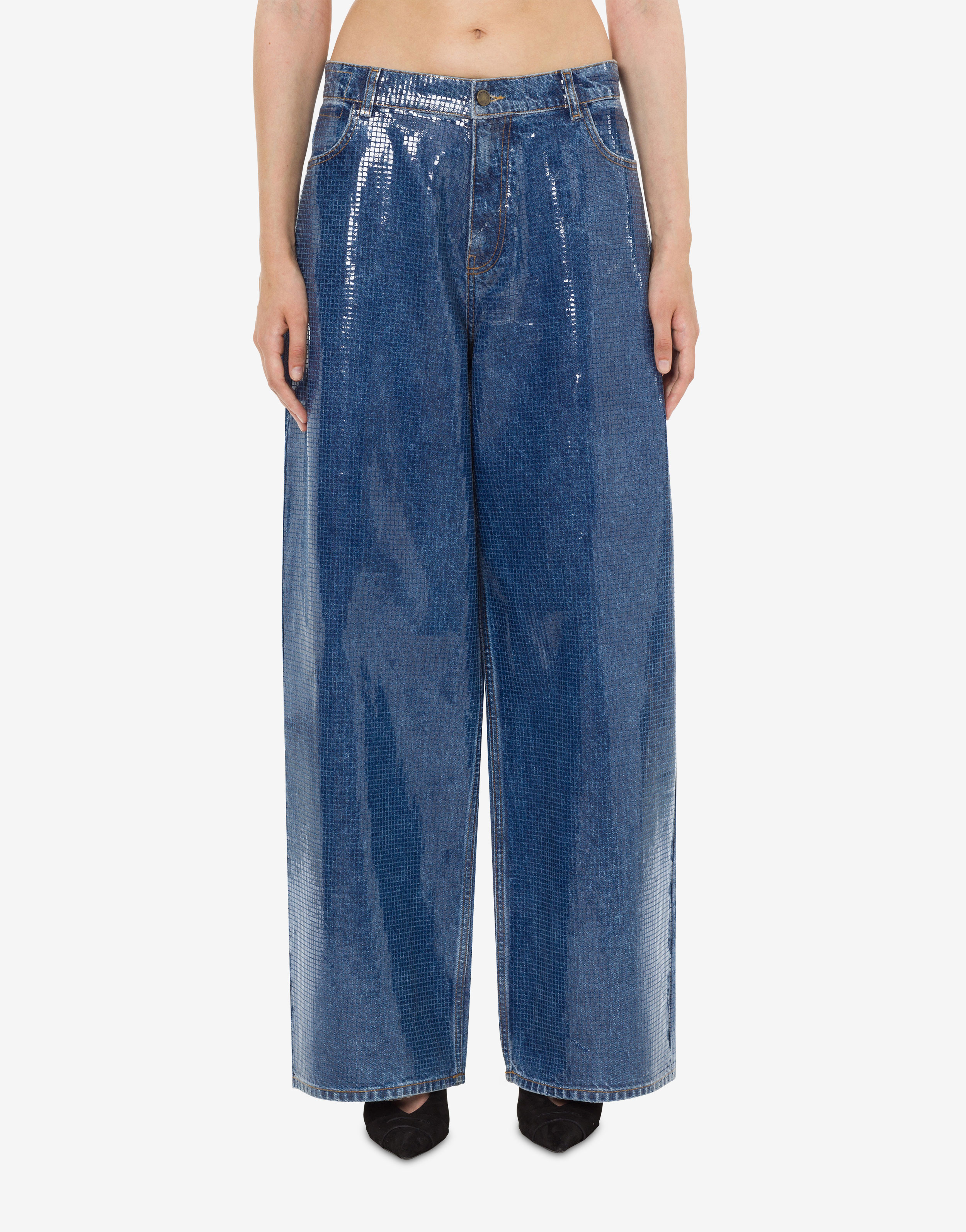 Oversized denim trousers with sequins