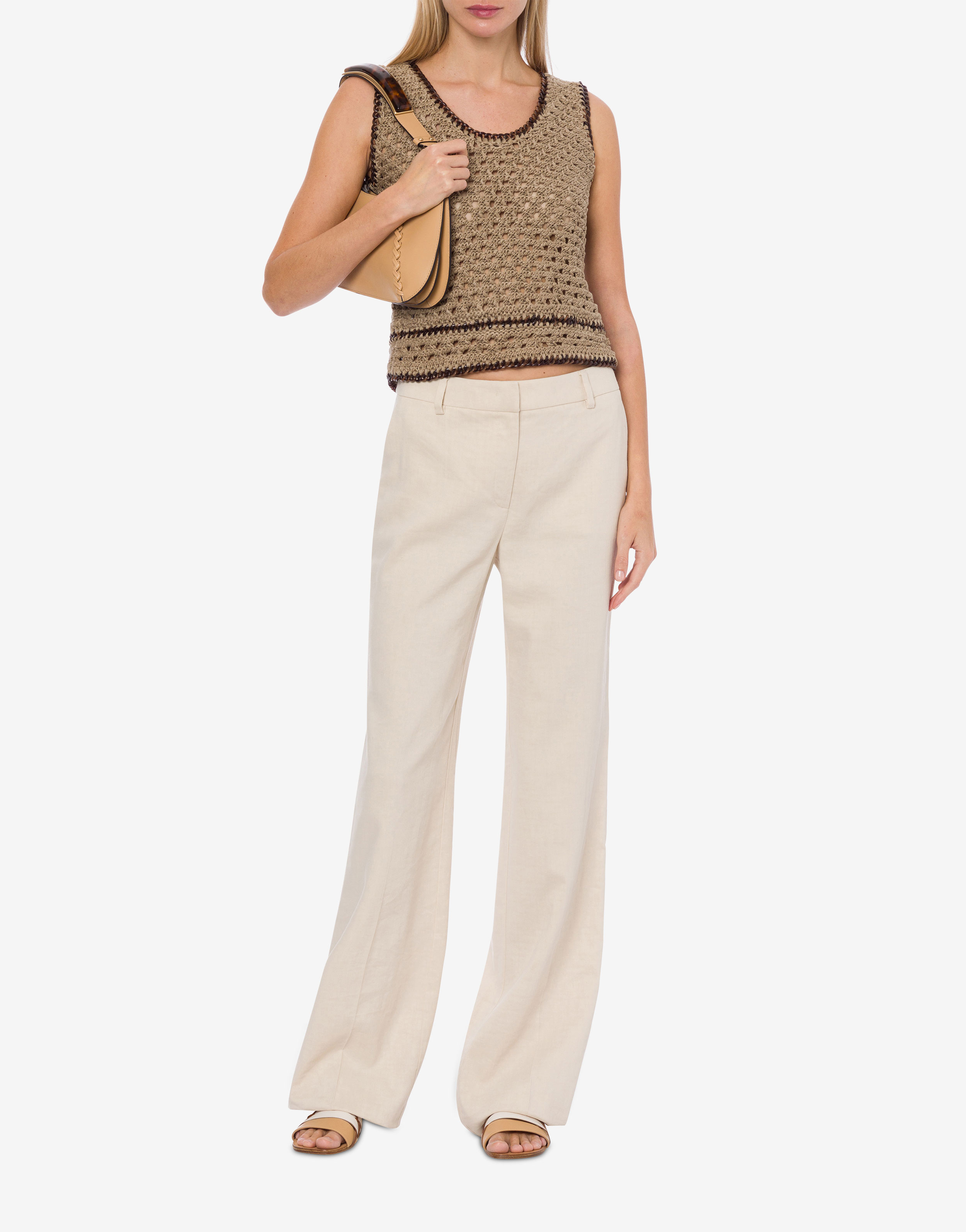 Tailored trousers in viscose twill and stretch linen