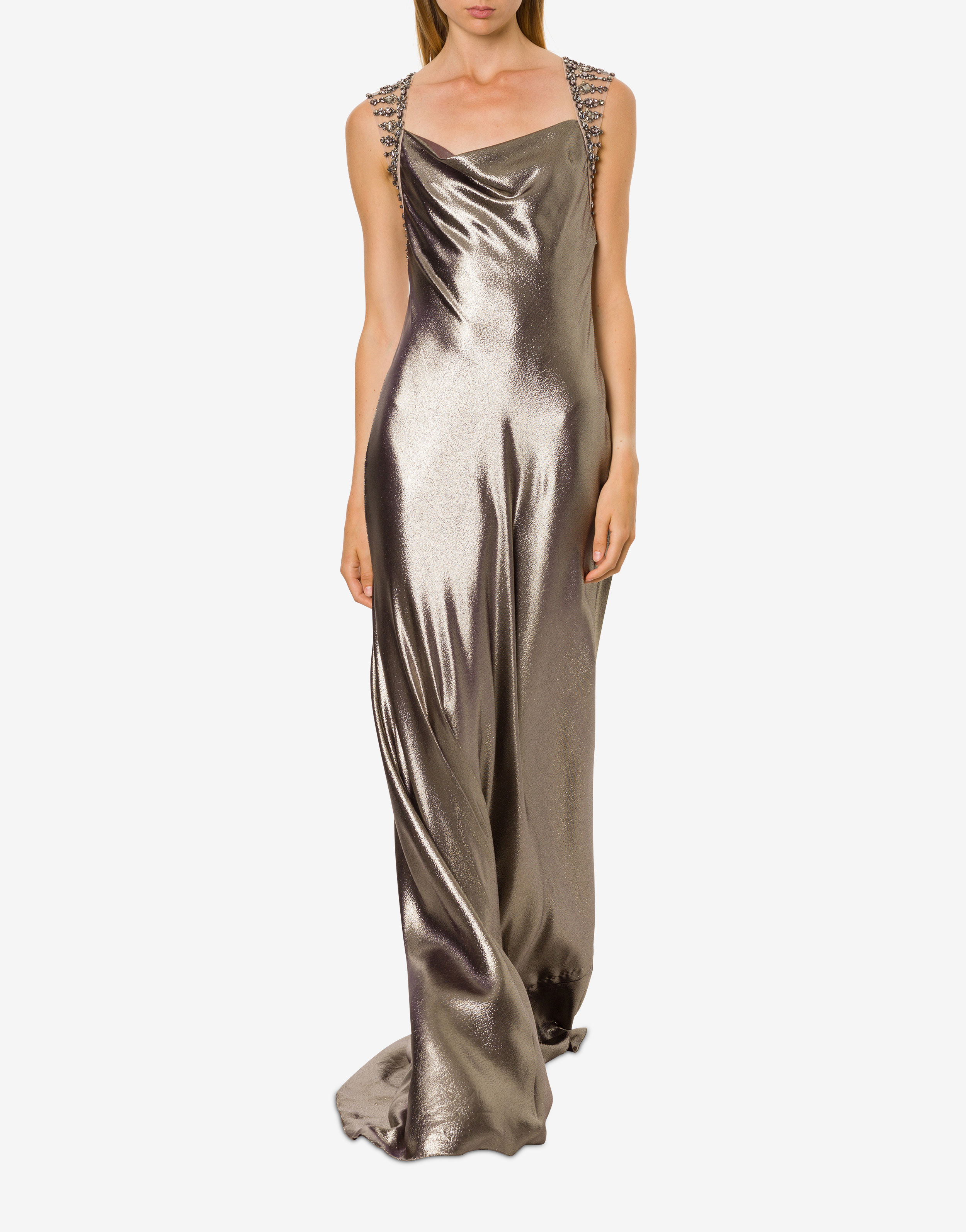 Long lurex silk dress with embroidery