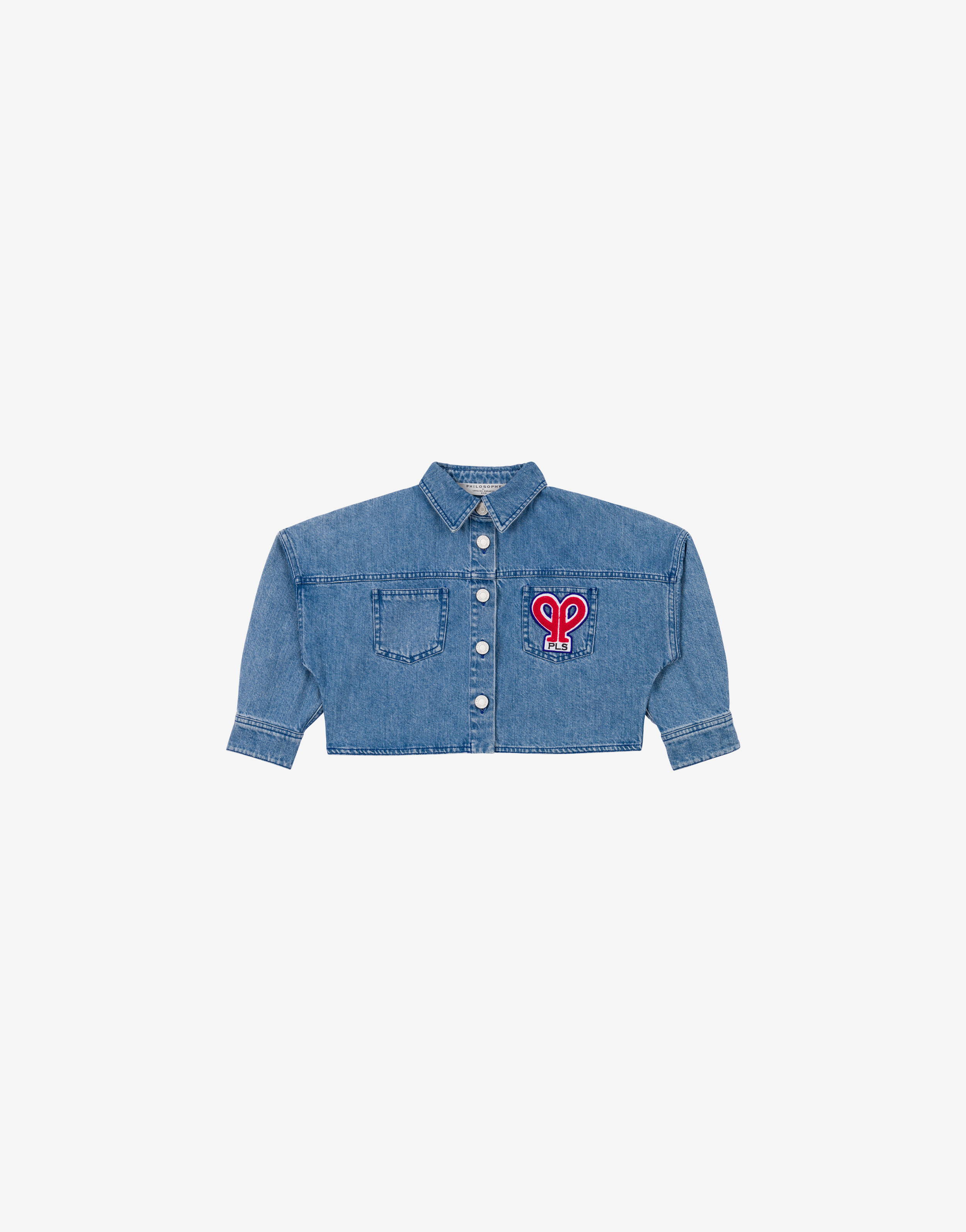 Philosophy Di Lorenzo Serafini Kids giacca crop in denim con patch 'doppia p'