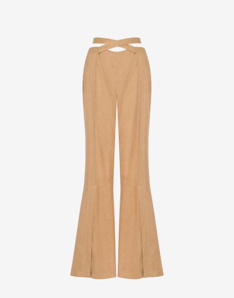 Flare trousers in viscose twill and stretch linen