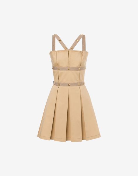 Pleated minidress in stretch sateen with studs
