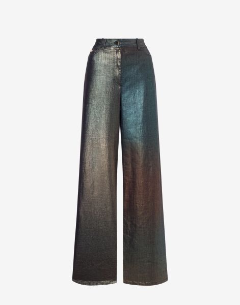Laminated and shaded denim wide-leg trousers