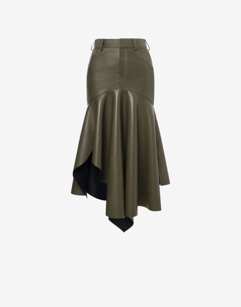 Skirt in coated fabric with flounce