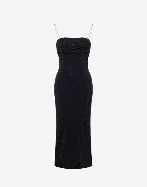 Midi dress in jersey with rhinestones