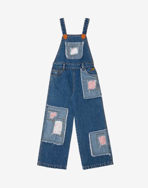 Kids salopette in denim con patch